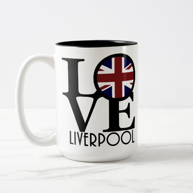 Tasse 2 Couleurs LOVE Liverpool Angleterre (Drapeau UK) 15oz (Gauche)