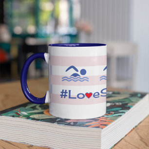 Tasse 2 Couleurs Love natation hashtag citation rayures roses
