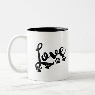 Tasse 2 Couleurs Love Typographie Avec Empreintes de pattes de chie