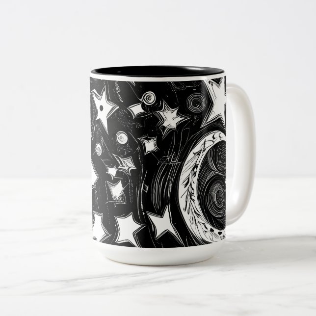 Tasse 2 Couleurs Lune Abstraite Et Étoiles (Devant droit)