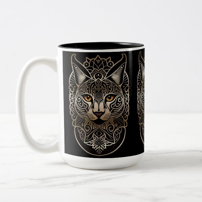 Tasse 2 Couleurs Lynx d'or de conception tribale (Gauche)