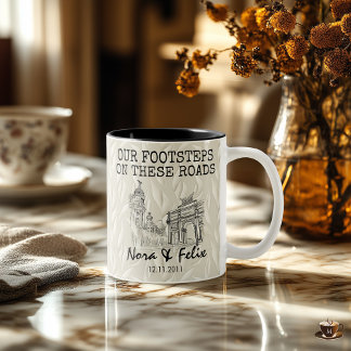 Tasse 2 Couleurs Madrid skyline couple — beige leaf background