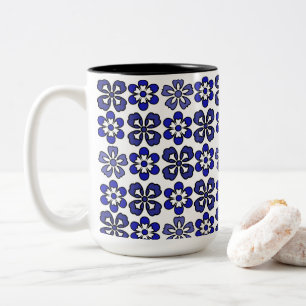 Tasse 2 Couleurs Magnifique Motif de Fleurs Bleues
