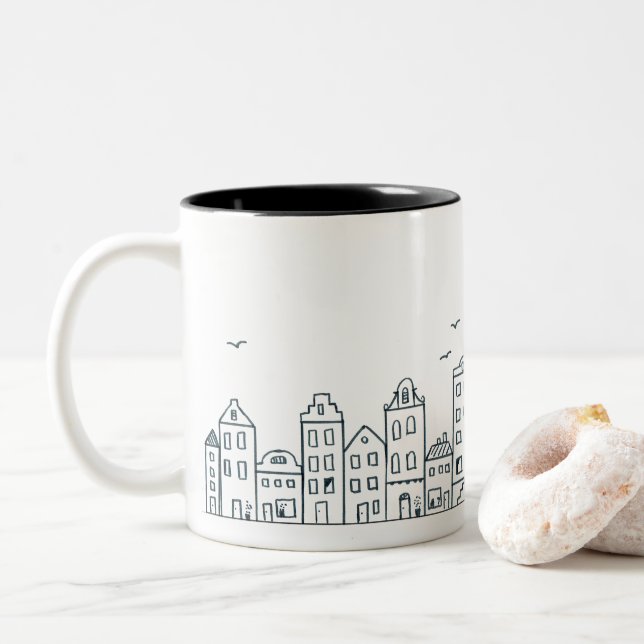 Tasse 2 Couleurs Maisons d'Amsterdam (Avec donut)