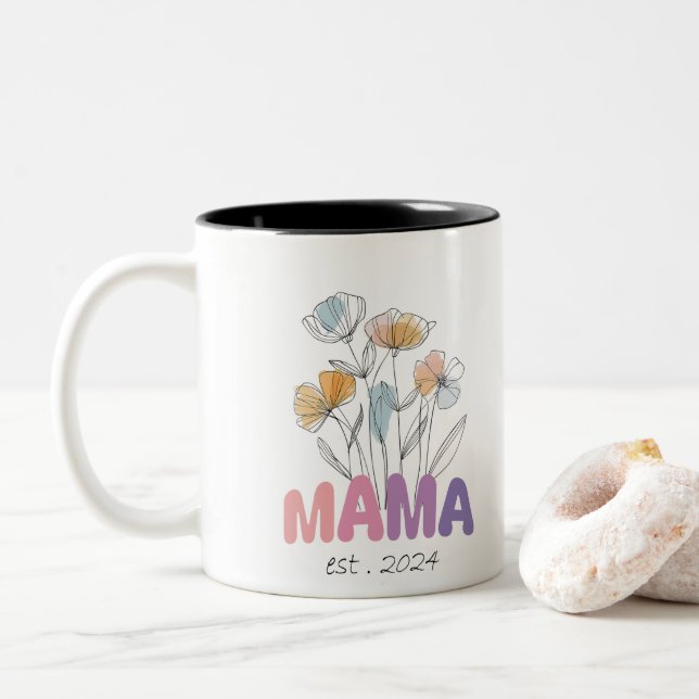 Tasse 2 Couleurs Mama Est 2024 Mothers Day (Avec donut)