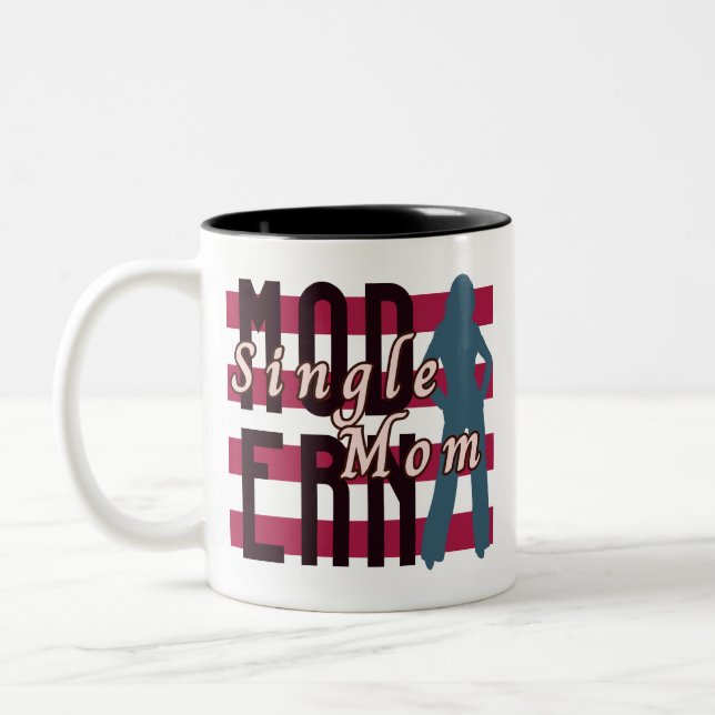Tasse 2 Couleurs Maman célibataire MODERNE en bandes rétro (Gauche)