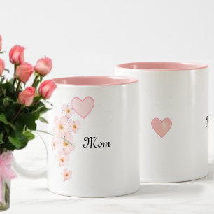 Tasse 2 Couleurs Maman Cœur Rose & Fleurs