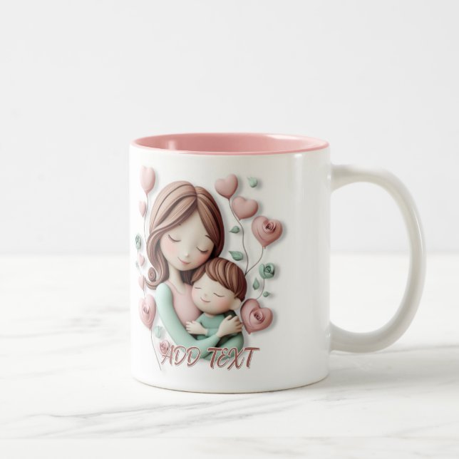 Tasse 2 Couleurs Maman et garçon Enfant - Art céramique 3D (Droit)