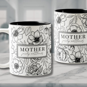 Tasse 2 Couleurs Maman Noir Blanc Floral Mère