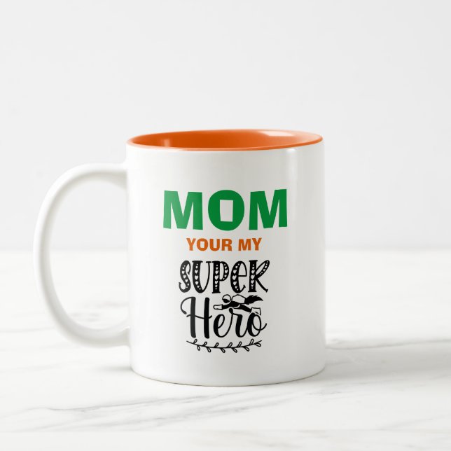 Tasse 2 Couleurs Maman tu es mon super-héros (Gauche)