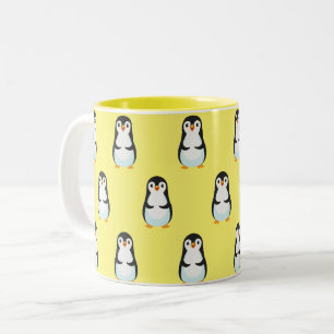 Tasse 2 Couleurs Manchot noir et blanc sur fond jaune clair