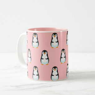 Tasse 2 Couleurs Manchot noir et blanc sur fond rose clair