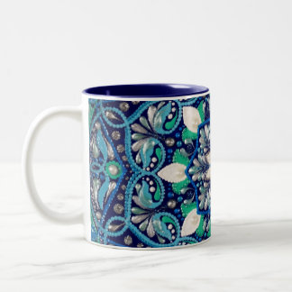 Tasse 2 Couleurs Mandala d'art des points bleus