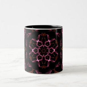 Tasse 2 Couleurs Mandala rose et orange sur Arrière - plan noir