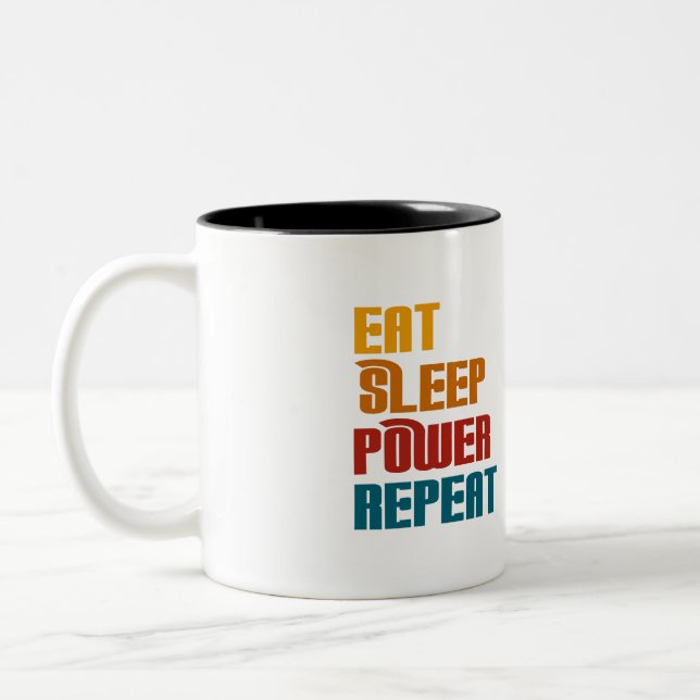 Tasse 2 Couleurs Mangez la puissance de sommeil répéter drôle (Gauche)