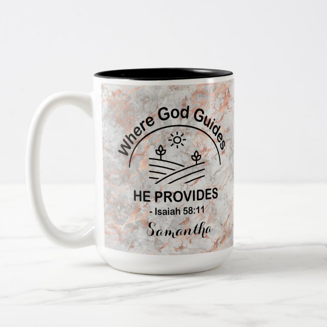 Tasse 2 Couleurs Marbre beige gris chrétien où Dieu guide (Gauche)