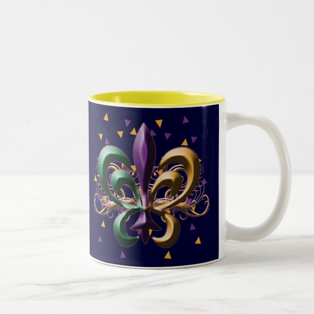 Tasse 2 Couleurs Mardi gras Fleur de Lis Design (Droit)