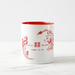 Tasse 2 Couleurs Mariage Chinois Personnalisé Moderne Dragon-Phénix