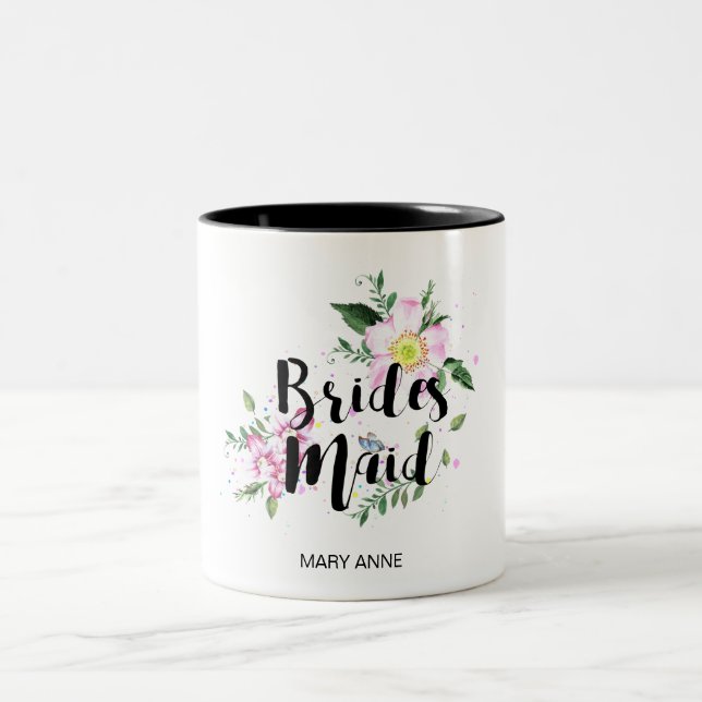 Tasse 2 Couleurs Mariage d'aquarelle florale de Bridesmaid (Centre)