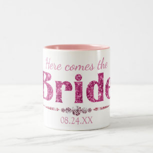 Tasse 2 Couleurs Mariée Paillettes Rose Chaud et Diamants