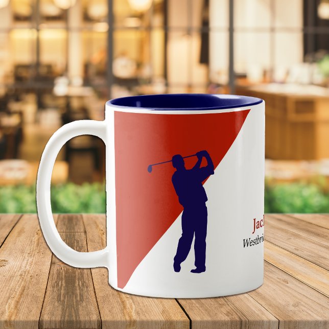 Tasse 2 Couleurs Marine Blue Golfer sur Red Diagonal (Créateur téléchargé)