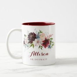Tasse 2 Couleurs Marine Bourgogne Floral Bridesmaid Cadeau
