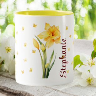 Tasse 2 Couleurs Mars Mois de naissance de la jonquille Florale Fle