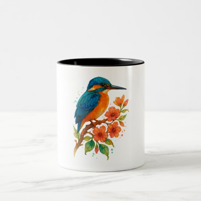 Tasse 2 Couleurs Martin-pêcheur en effervescence - Aquarelle Art (Centre)