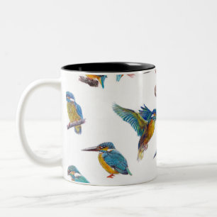 Tasse 2 Couleurs Martins-pêcheur peints sur un arrière - plan bla