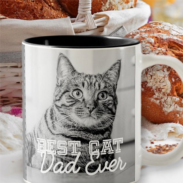 Tasse 2 Couleurs Meilleur Chat Papa Jamais une photo personnalisée  (Créateur téléchargé)