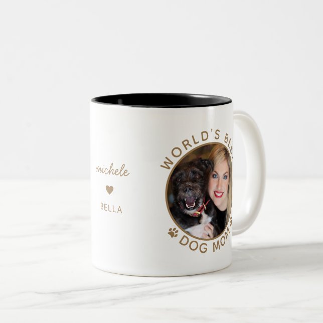 Tasse 2 Couleurs Meilleur Chien au monde Mère Or Nom personnalisé A (Devant droit)
