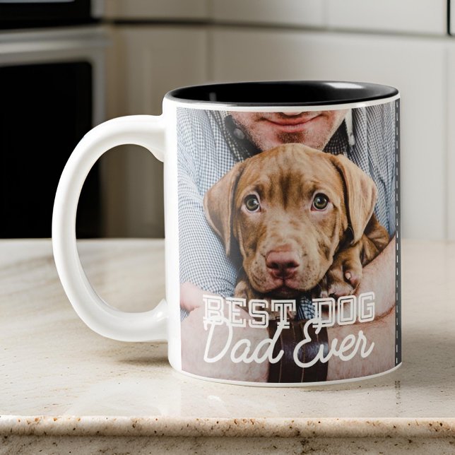 Tasse 2 Couleurs Meilleur Chien Papa Jamais une photo personnalisée (Créateur téléchargé)
