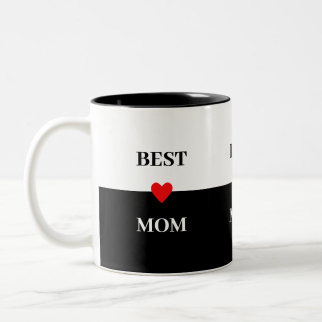 Tasse 2 Couleurs Meilleur Coeur de maman sur Noir & Blanc (Gauche)