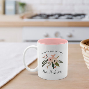 Tasse 2 Couleurs Meilleur enseignant du monde   Floral personnalisé
