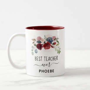 Tasse 2 Couleurs Meilleur enseignant jamais Floral Nom personnalisé