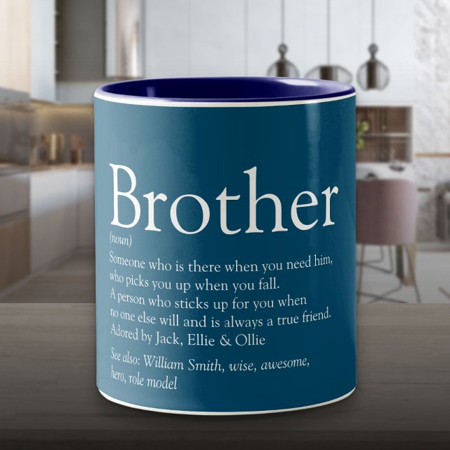 Tasse 2 Couleurs Meilleur frère du monde Définition Amusante Bleue (World's Best Ever Brother Definition Fun Blue Two-Tone Coffee Mug)
