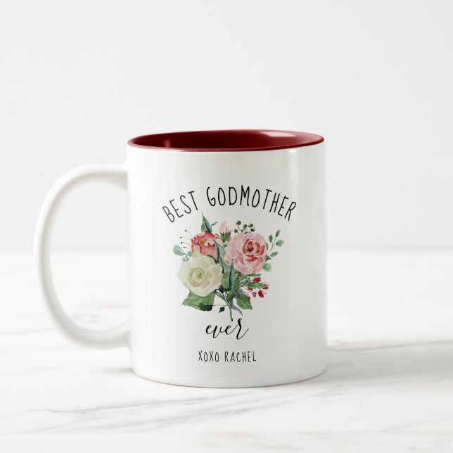 Tasse 2 Couleurs Meilleur Godmère Ever Aquarelle Florale Personnali (Gauche)