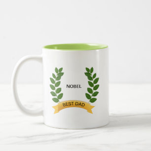 Tasse 2 Couleurs Meilleur nom de papa modifiable & feuilles de laur