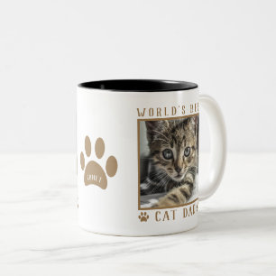 Tasse 2 Couleurs Meilleur Papa Chat du Monde Empreinte de Patte Nom