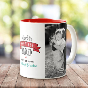 Tasse 2 Couleurs Meilleur Papa du Monde 2 Bannière Rouge Photo Gras