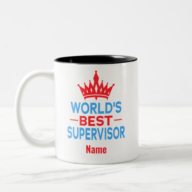 Tasse 2 Couleurs Meilleur Superviseur du monde, Nom personnalisé (Gauche)