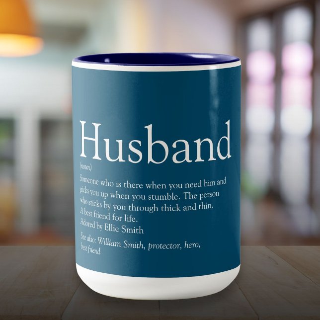 Tasse 2 Couleurs Meilleure définition du mari au monde (World's Best Ever Husband Definition Two-Tone Coffee Mug)