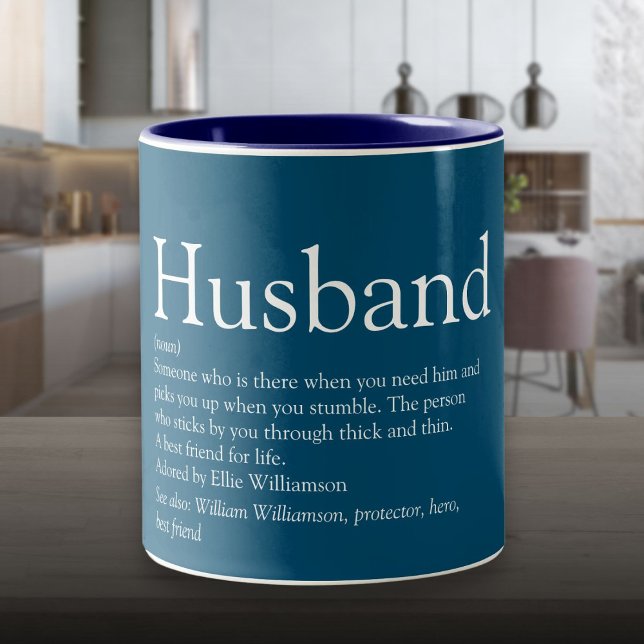 Tasse 2 Couleurs Meilleure définition du mari au monde (World's Best Ever Husband Definition Two-Tone Coffee Mug)