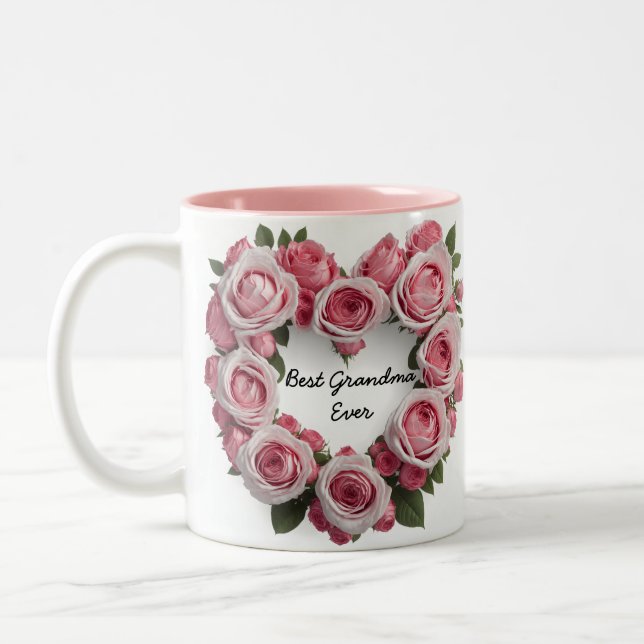 Tasse 2 Couleurs Meilleure grand-mère jamais rose florale (Gauche)
