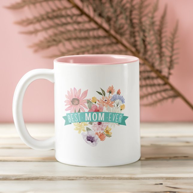 Tasse 2 Couleurs Meilleure maman jamais | Blooming Fleur sauvage He (Best Mom Ever | Blooming Wildflowers Heart Photo Two-Tone Coffee Mug)