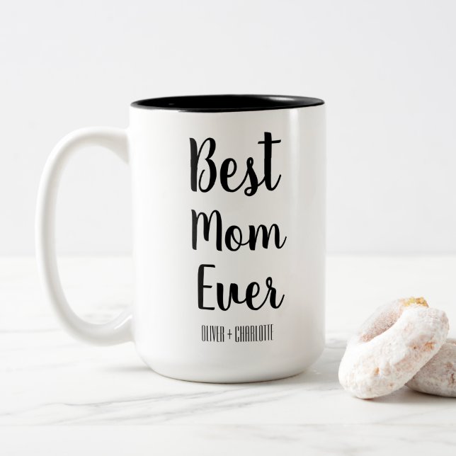 Tasse 2 Couleurs Meilleure maman Jamais Moderne Maman Enfants Noms  (Avec donut)