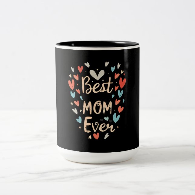 Tasse 2 Couleurs Meilleure maman jamais noir/floral (Centre)
