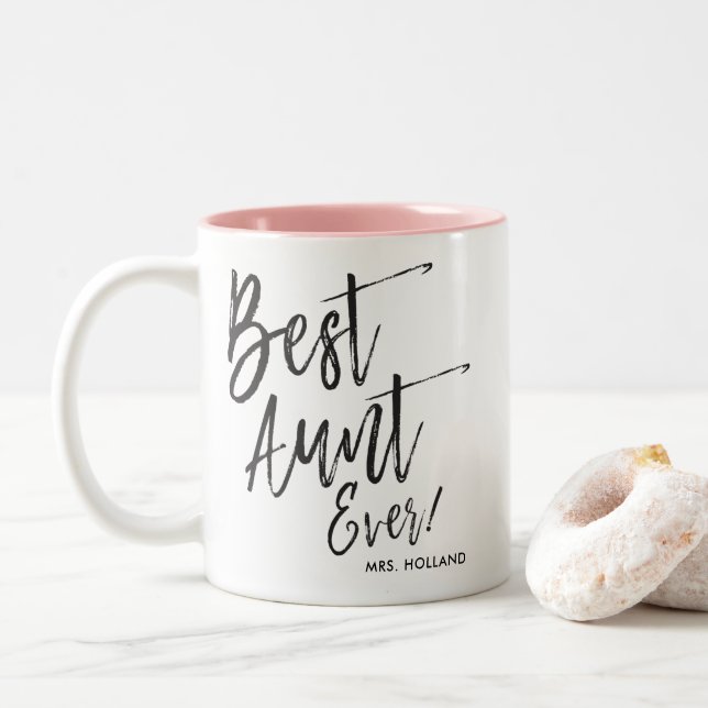 Tasse 2 Couleurs Meilleure tante jamais | Style de script personnal (Avec donut)