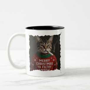 Tasse 2 Couleurs Mème de Noël drôle de chat qui fume Sarcasm Fête