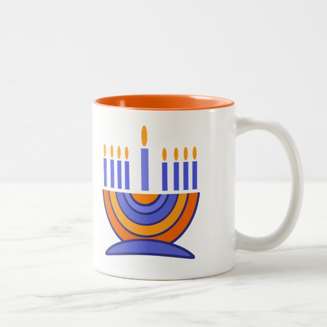 Tasse 2 Couleurs Menorah et Dreidels Hanoukka Cadeau (Droit)